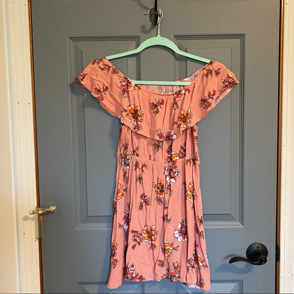 Pink Off The Shoulder Floral Print Dress